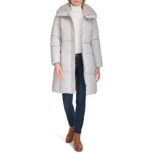 Cole Haan womens Shimmer Nylon Faux Rabbit Lined Collar Quilted Jacket